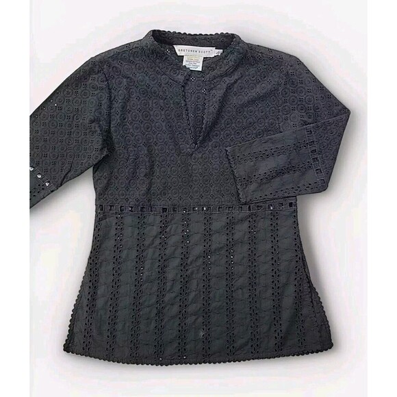 Gretchen Scott Women's Large Cotton Eyelet Tunic Top Mixed Media Black - Picture 1 of 9